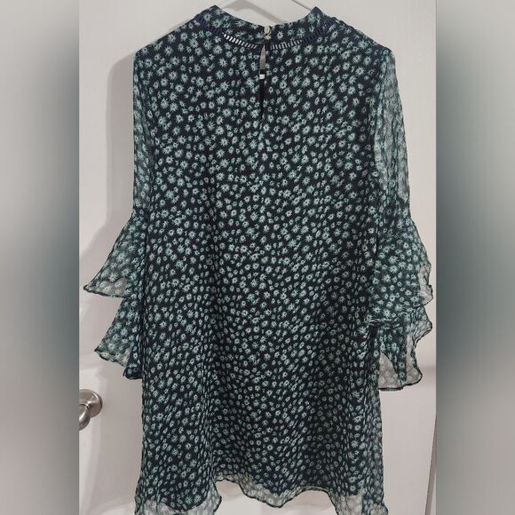 Anthropologie Ranna Gill Flutter Long Sleeve Tunic Mini Dress Green Size Medium - Picture 10 of 12